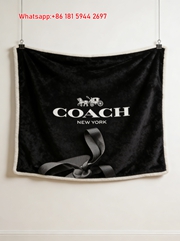 Coach Black White Logo Flannel Throw Blanket C017